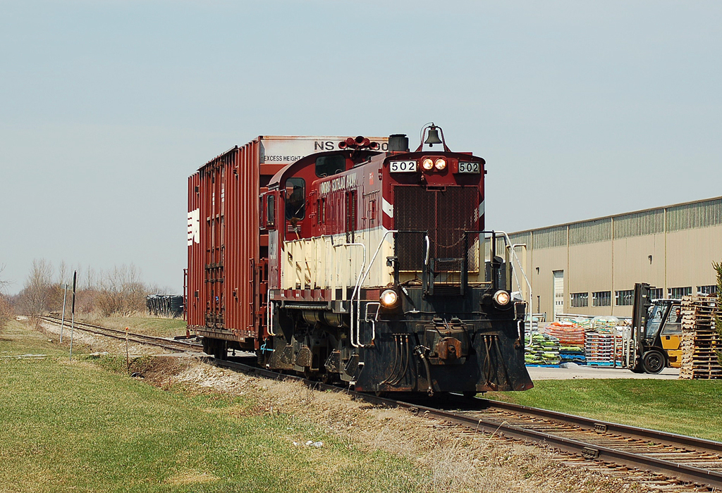 OSRX 502 heading towards Tillsonburg with a single NS box car