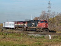 SD75I 5684 and BCOL Dash 9-44CW 4642 lead an eastbound manifest at mile 260 on the Wainwright sub.