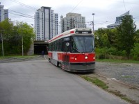 CLRV #4122 rests at Humber Loop.  While the 507 Long Branch streetcar was asorbed into the 501 Queen car in the min 1990s, the TTC had some spare crews and streetcars during the recontruction of the St. Clair Line so operated some streetcars on a pseudo 507 run.  #4122 is resting in where the 507 used to turn at Humber.