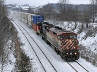 With 106's train in tow, BCOL 4617 and CN 5665 roll downgrade approaching Port Hope. 1331hrs.