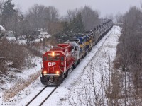 One of only five released rebuilds of the Soo Line SD60 class of locomotives, CP 6228 leads 626-580 over the top of the escarpment with CITX 3102, ICE 6416, CITX 2796 and 348 axles behind it.