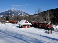 During my time working the "BC Interior Service Area" during the winter of 2010/11 I made it out on a rare sunny day to capture this westbound hot shot, CP 9665 West rolling past the site of the "First Spike".