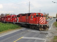 3042 served on the Havelock for only a Month in 2011 and is seen leading T07 at busy Steeles Ave the traffic is already backed up before crossing.ing.