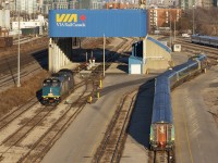 VIA 6404-6408 relax under the large wash stalls at VIA's TMC while a REN set (most likely VIA 66) is prepped for a trip to Montréal.