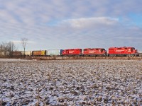 Now were talking!The new Havelock consist 3048,3032,3111 rolls into whats left of the morning sun in Locust Hill with freshly rebuilt and repainted units in both lead positions.