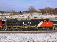 One of the most recent additions to CN\'s roster, 2159 is an ex-BNSF/ATSF C40-8W purchased by CN in late 2010. These units have been upgraded and repainted for use in Canada. A late addition to these upgrades, the cooling tubes on the radiator, are clearly visible.