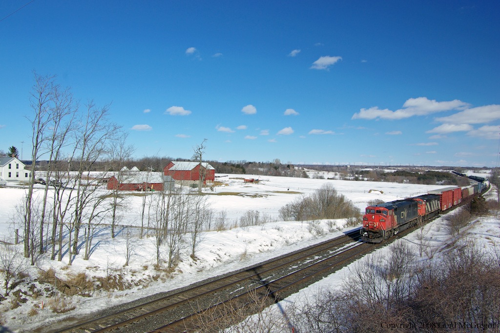CN 2441 Passing the familiar scene to many at Newtonville in February 2008.