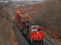 CN 2561 and 5711 are well into the pull up to Newtonville with 149's train. 1319hrs.