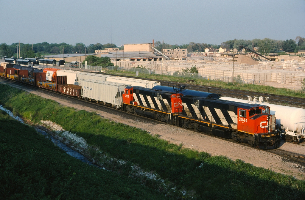 CN 363 works Aldershot Yard with a pair of MLW\'s