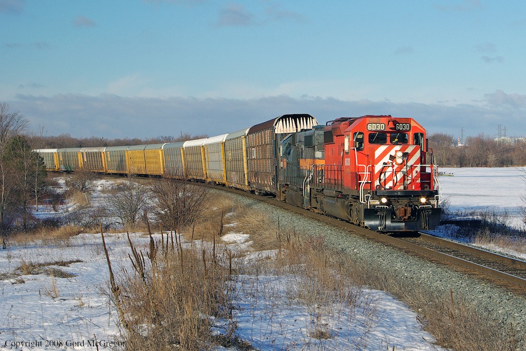 A cold and clear Easter Morning as 6030 leads auto racks through the open spaces of The Rouge Park.