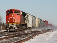 CN M30511 14 heads towards Belleville passing over the New Quinte plant at mile 217 of the Kingston Sub