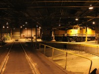 Inside the Steelton shops in Sault Ste Marie, ON... CN 105 is outside with the P631 trainset