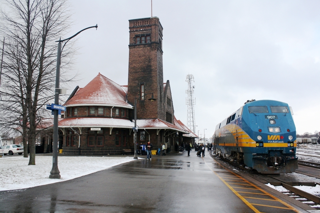 Via 72 Stopped by the Brantford Station.  It is the original station from when the Grand Trunk first built the line.