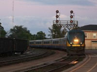 Via 917 Making its station stop as dusk approaches