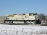 Here EMDX 104 (aka Vale for Brazil) is sitting in the East end of CN\'s London Yard, while testing on on GEXR. there was a Pick up truck with 2 people inside watching over the engine when i went by both times today (but 2 different colour trucks)