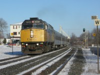 VIA 6435 throttles up after seeing a clear signal just east of the Ingersoll Station, as he was following close to CN 331.