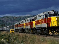 Southbound Train No. 4 (The Agawa Canyon Tour) is at Searchmont with a set of almost new GP38-2's.