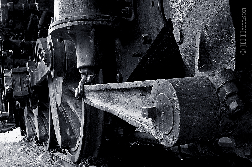 The undercarriage of the 6947, a Montreal Locomotive Works 0-8-0 Blt. in1908 and seen here at the Sandon Historical Society museum.