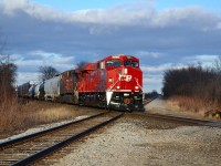 CP 441 led by brand new 9364, hammers the Ringold Diamond as it makes it way towards Windsor. The diamond intersects the CP Windsor Sub and the VIA Chatham Sub.