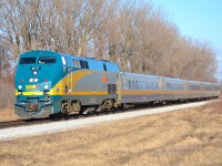 VIA 73 led by 917 flies westbound thru Jeannettes Creek