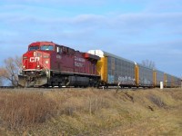 CP 8880 leads CP 249 solo on its way towards Windsor as it passes the hotbox detector at mp 73.6