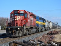 CP 627, a westbound empty ethanol train, passes thru Tilbury with a lashup consisting of CP-ICE-CITX