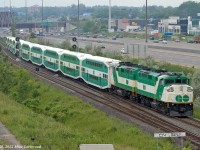 I was driving along the 401 and did a double take when I saw this WB GO Train at Ajax. Raced to Liverpool and parked on the sidewalk for a quick shoot and scoot. I do not think this happened often, and though I received near constant reminders that we had somewhere to be, I'm not one to pass up a back to back set of F59's. GO 555 and 562. 1403hrs.