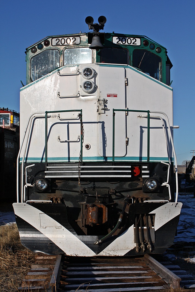 GWRS 2002 former Providence and Western M420R sits getting repairs done at the shop.