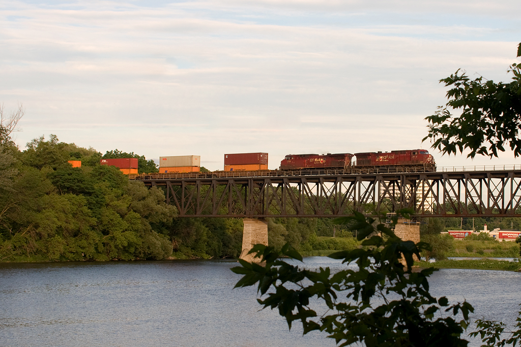 Crossing the Grand River at dusk.