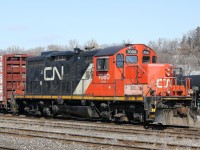 CN 7080 sits awaiting its crew.  This locomotive will be the power for CN 580 out of Brantford today.