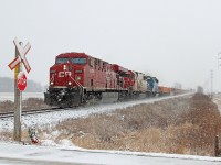 CP 8701, with SOO 6031 and CITX 3157, heads for the border with train 241 at mile 98.88 on the CP's Windsor Sub.