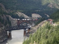 A westbound CP Intermodal crosses the River at Cisco