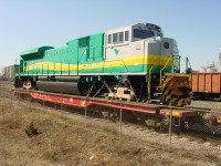 Estrada De Ferro Carajas SD80ACe's await lifting at Mimico on a sunny Sunday afternoon. 2 units were already at Mac Yard. These 3 will be lifted by Roadswitcher 543 tonight.