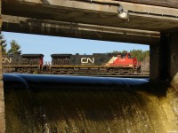 CN Q11451 26 - CN 2569 South floats across Seguin river in Parry Sound!