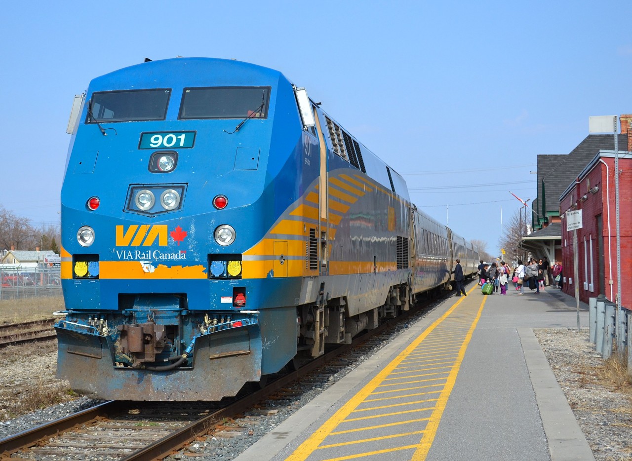 Passengers get off and on VIA 73 after it makes its stop in Chatham before continuing onward to Windsor.