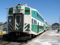 7 minutes before departure and 5 minutes after arriving, GO 236 on the "Bramalea Flip" running as #266 waits to depart the commuter pocket track at Bramalea GO Station back to Toronto. 236 is one of the "ogre eye" cab cars, what many of GO's looked like before refurbishing with a full cab and windows on both sides. Also take note of the generous amount of winter salt on the platforms; typical in the winters around GO Transit property. Alas, the Bramalea Flip has been replaced by buses for a number of years due to Georgetown line construction, and nearly all the ogre eyes have been refurbished.