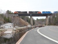 CN 301 heads through Point au Baril, ON ; this train would be photographed in Sioux Lookout, ON and made the 2012 CN Calander!