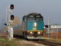 Only minutes into her trip, VIA 6446 leads Windsor to Toronto train 72.