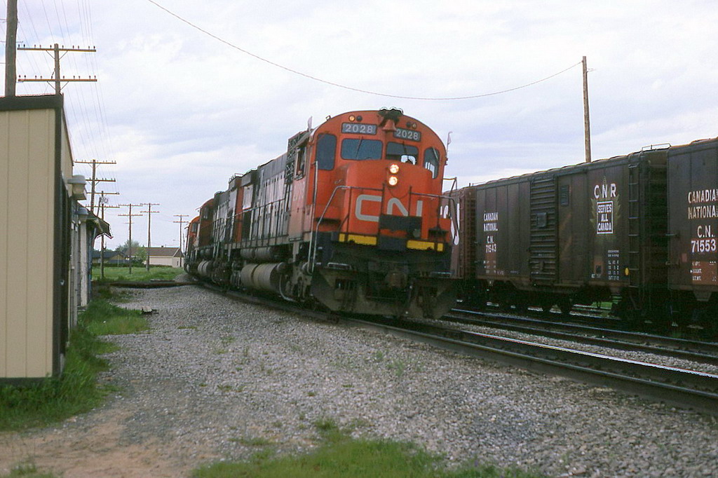 CN 311 rounds the curve before the crossing.
