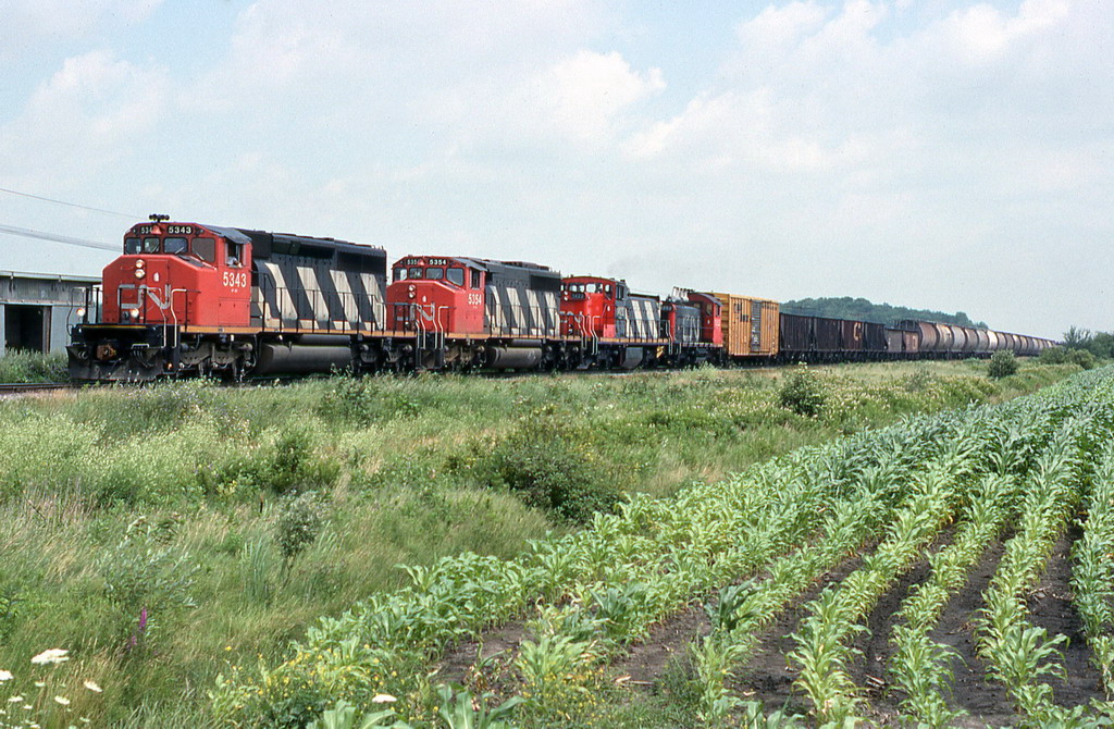 CN 429 from Bécancour with 5354,1422 & 1353 as trailing units.