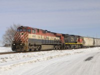 Train 347 with BC 4643, and CN 2534 at Seven Oaks in Fort Frances, on the Rainy Subdivision