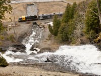 The Massif de Charlevoix train arrives at Chutes-Montmorency station for its last ride of the winter season. Revenue service resumes at the end of May.