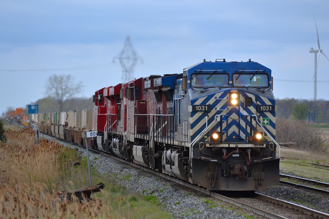 CP 244 led by a CEFX and 3 CP GEs heads eastbound thru Tilbury.