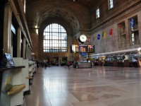 For many and at one time and perhaps even today - the Depot is the centre of the universe - the Toronto Union Station Great Hall shown here circa August 18, 2011. The quiet ONR ticket sales counter will soon disappear. Major construction work continues in the building's sub basement and what impact this will have on the Hall remains to be seen. Image by S.Danko.