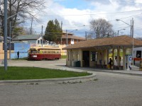 PCC #4500 rests at Long Branch Loop wile on a training run.  #4500 is one of two remaining PCC type streetcars on the TTC's roster.