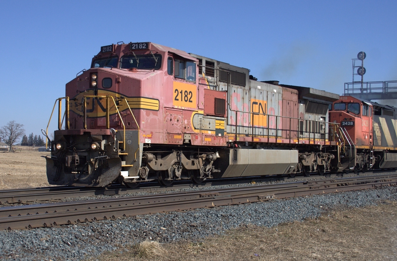CN 2182 sporting ATSF colours departs Paris West.