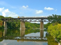 Shortly after VIA 72 had passed, VIA 73 makes their way across the Grand River in Paris.