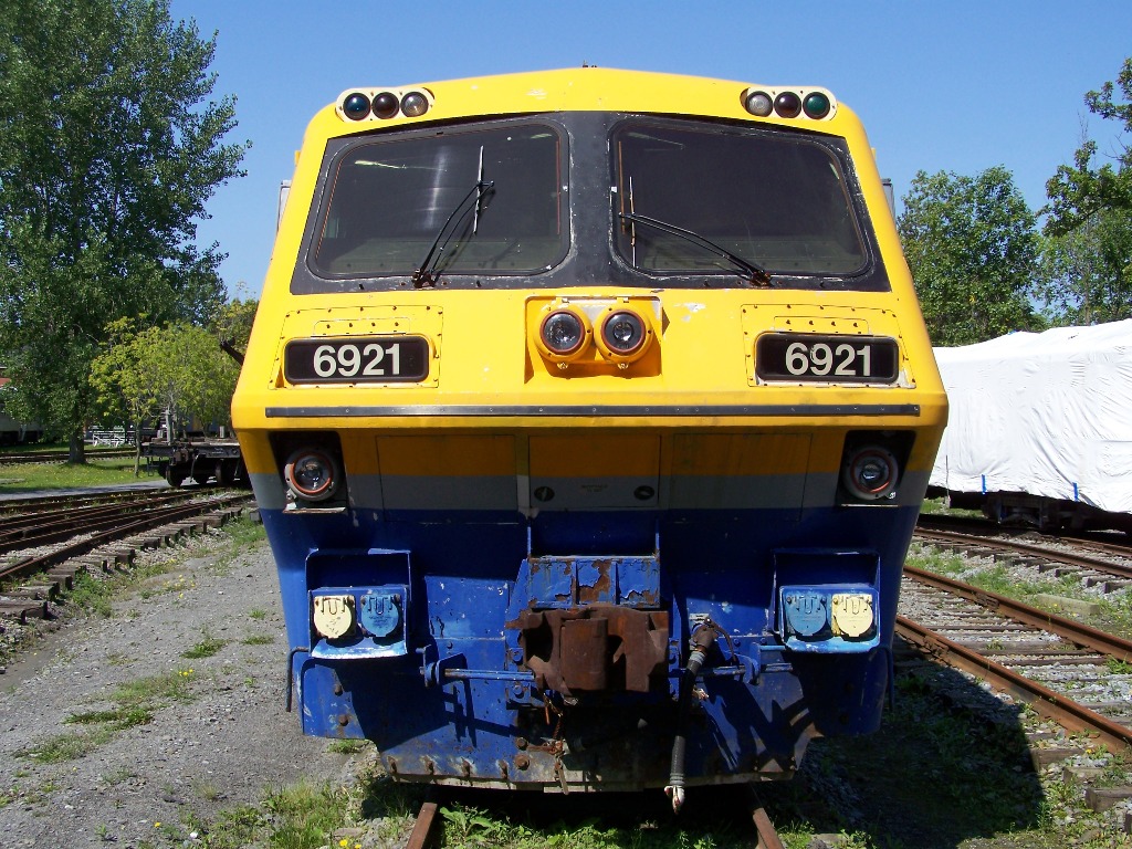 Via 6921 sits in the yard at EXPO Rail, this is one of the Via LRC\'s that was saved and put into a museum.