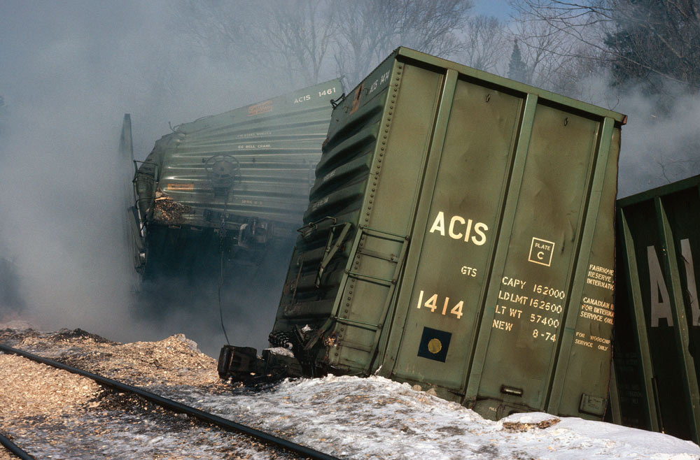 No. 12 derailed near Bucyrus account broken rail and somehow the woodchips caught fire. The woodchip cars were cut and shoved aside to get the track open ASAP.