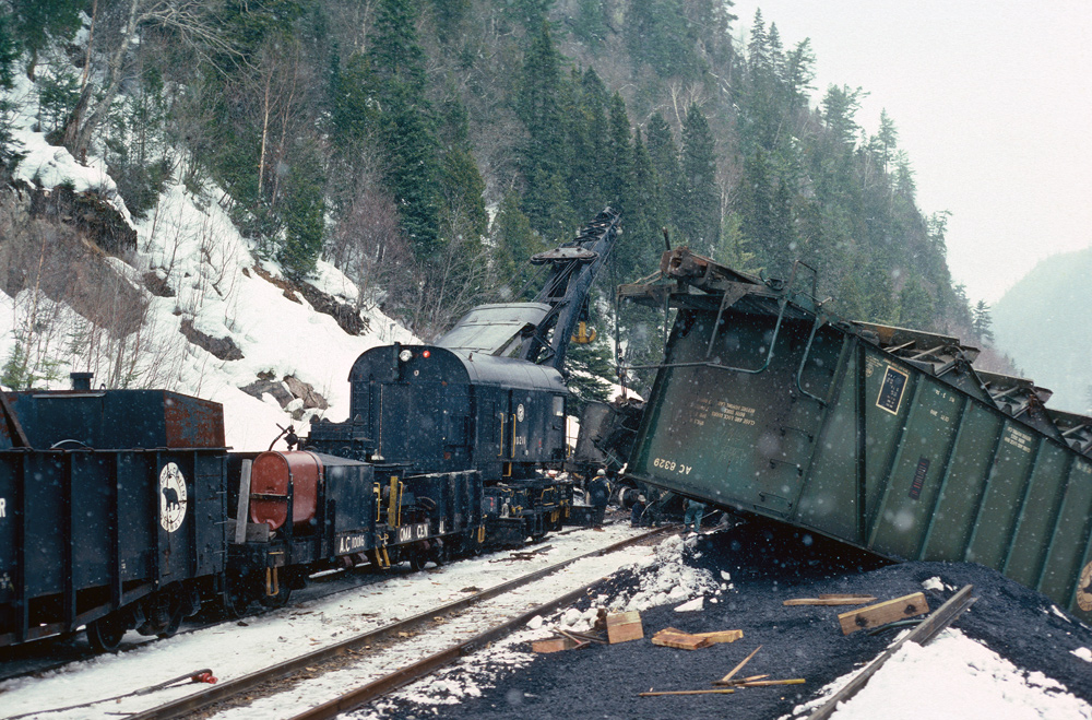 No. 12 derailed at the north switch Canyon when a ore car apparently had a problem at the switch. I remember the DNR was not amused at the iron ore (sinter) going into the Agawa River, but the Agawa had so much iron in it anyways that the water was red at times.